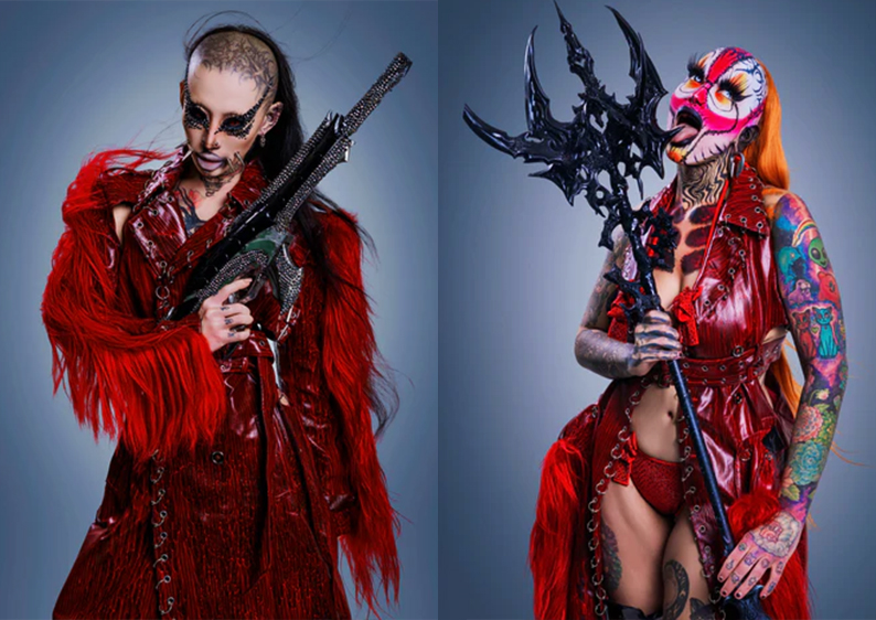 可拆卸高亮皮风衣