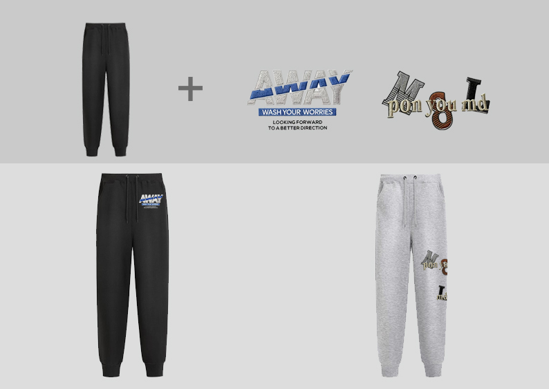 空白卫裤+印绣花图案