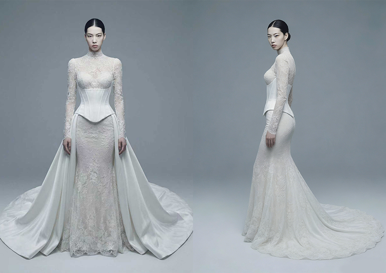 可拆卸拖尾婚纱礼服