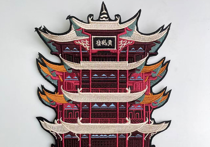 特色地标建筑绣花平绣图案