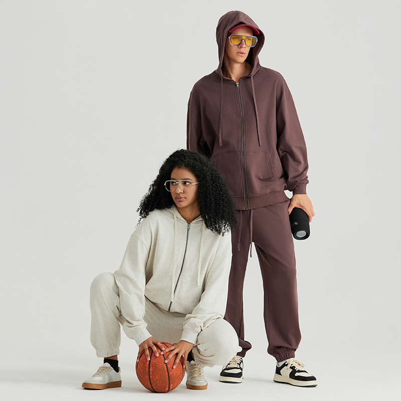 330克纯棉毛圈落肩款拉链卫衣外套