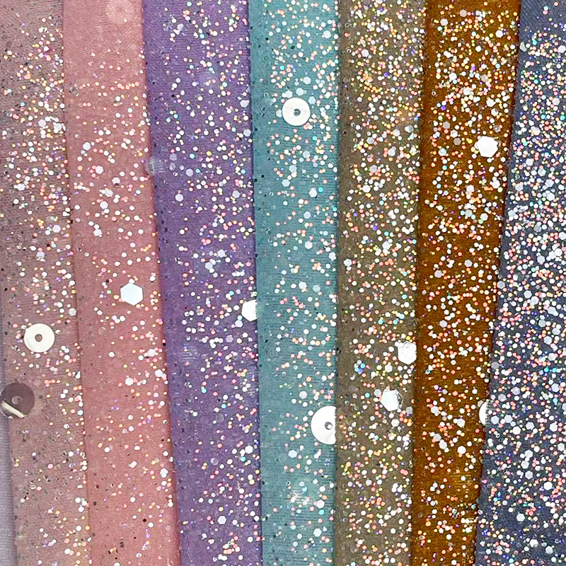 硬网纱七彩镭射亮片舞台面料