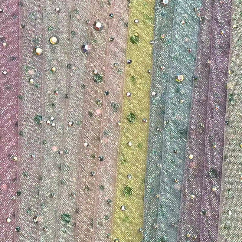 幻彩色镭射烫钻亮片网纱舞台面料