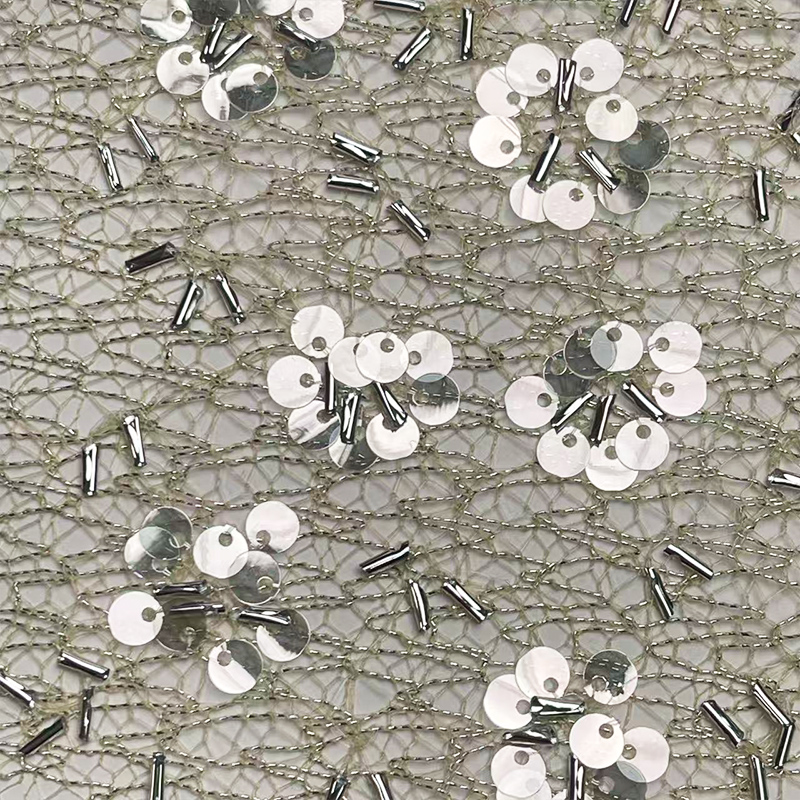 管珠珠片银线大网纱面料