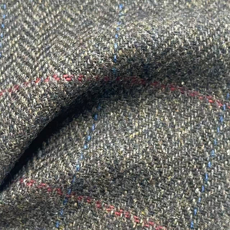 520g60羊毛环纺人字格毛呢面料